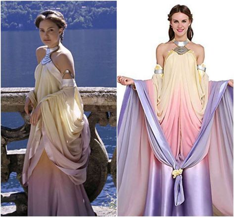 Padme Outfits Star Wars, Padme Amidala Naboo Dress, Padme Naboo Dress, Padme Amidala Inspired Wedding Dress, Padme Inspired Prom Dress, Padme Sunset Lake Dress, Star Wars Dress Gowns, Star Wars Inspired Dresses, Padme Amidala Sunset Dress