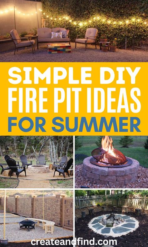 Collage of DIY fire pit ideas for the backyard. Diy Fire Pit Ideas, Fire Pit Seating Area, Easy Fire Pit, Brick Fire Pit, Fire Pit Ideas, Round Fire Pit, Fire Pit Seating, Fire Pit Cover, Backyard Greenhouse