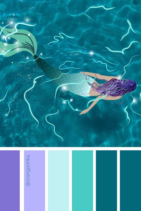 Follow me on Instagram for more beautiful art! This Mermaid color palette is based on my digital art #colorpalette #art #digital #turquoise #purplehair #scales #aqua Mermaid Color Palette, Mermaid Colors, Crystal Wedding Dress, Color Symbolism, Mermaid Pictures, Color Schemes Colour Palettes, Mermaid Coloring, Color Stories, A Mermaid