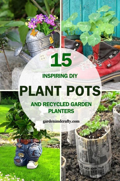 Here're 15 Inspiring DIY Plant Pot Ideas and Recycled Garden Planters Plant Planters Ideas, Large Succulent Planter Ideas Outdoor, Potting House Plants, Diy Pot For Plants, Alternative Plant Pots, Plant Pot Alternatives, Metal Bucket Planter Ideas, Planters Diy Indoor, Recycled Pots For Plants