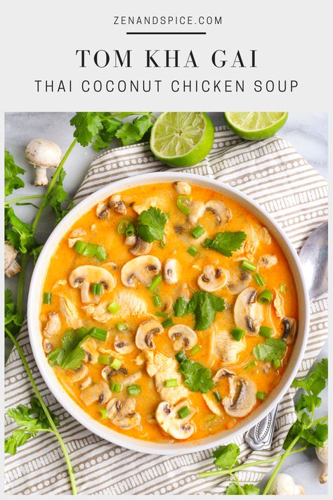 Thai Soup Recipes, Coconut Chicken Soup, Thai Coconut Chicken Soup, Thai Coconut Chicken, Thai Coconut Soup, Tom Kha Gai, Tofu Soup, Tom Kha, Spicy Thai