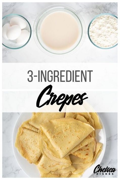 This easy crepe recipe feels way fancier than it is. With some simple ingredients, a frying pan, and my crepe-making pro tips, you'll have a stack of gorgeous crepes ready for sweet or savory toppings. Make them for a crowd and wow everyone at your next brunch... or just make them for yourself as a special weekend treat! #chelseadishes #brunchrecipes #brunchideas #basiccrepes #easycrepes Easy Crepe Recipe For One, Crepes Easy Recipe, Crepe Batter Recipe Easy, Easy Crepes Recipe 3 Ingredients, How To Make A Crepe, Easy Crepe Recipe 3 Ingredients, Creaps Recipe Easy, How To Make Crepes Easy, Dinner Crepes Recipe