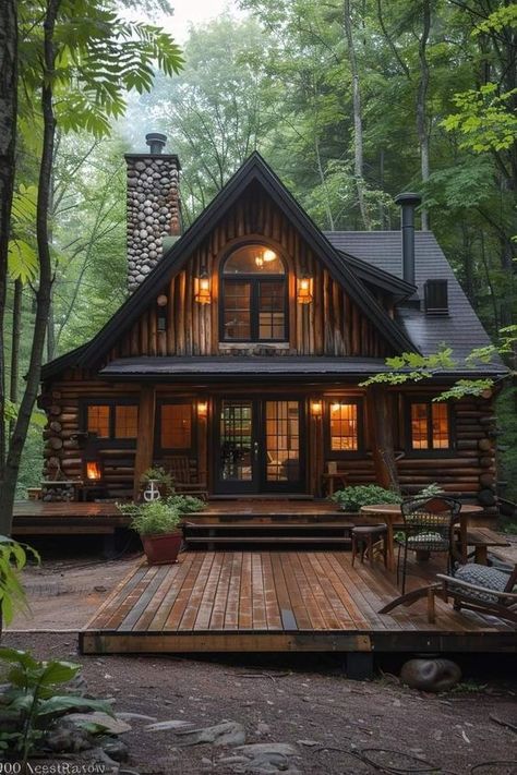 Cosy Cabin In The Woods, Log Cabin Homes Small, Wooden House Interior Design, Small Wooden House Design, Wooden House Interior, House Design Philippines, Sky Window, Log Cabin Exterior, Different House Styles