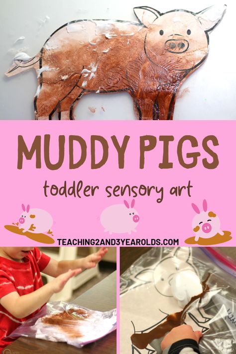 You must try this awesome muddy pig sensory art for toddlers! Well, preschoolers, too! And everything is contained in the bag during the process. How cool is that? #toddler #preschool #pigs #art #sensory Sensory Art For Toddlers, Pig Printable, Farm Activities Preschool, Muddy Pigs, Chalk Activities, Art For Toddlers, Farm Animals Preschool, Farm Lessons, Farm Animals Activities