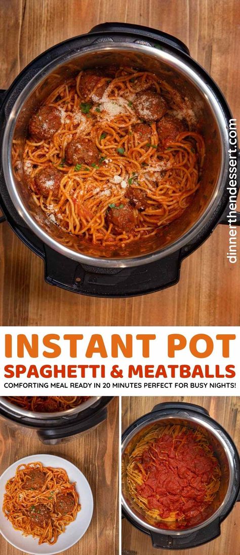 Instant Pot Spaghetti and Meatballs is a comforting Italian meal ready in about 20 minutes start to finish, even on the busiest weeknights! This easy pressure cooker meal is the perfect way to make pasta! Pressure Cooker Spaghetti And Meatballs, Instapot Spaghetti And Meatballs Frozen, Spaghetti And Meatballs Instant Pot, Utah Scones, Instant Pot Spaghetti And Meatballs, Pressure Cooker Spaghetti, Baked Spaghetti And Meatballs, Spaghetti And Meatballs Recipe, Instant Pot Spaghetti