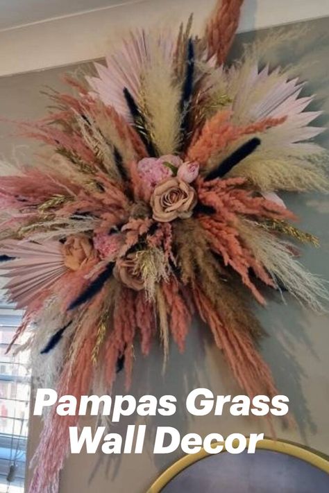 Pampas Mirror, Wall Decor With Clock, Pampas Grass Wall Decor, Pampas Cloud, Pampas Wall Decor, Grass Wall Decor, Pampas Wall, Pampas Wedding, Wall Cloud