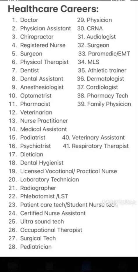 Medical Careers List, Healthcare Careers List, Different Types Of Nursing Jobs, Hospital Working Aesthetic, Medical Field Jobs, Certified Anesthesiologist Assistant, Medical Assistant Aesthetic Vision Board, Different Types Of Nurses, Types Of Nurses Career