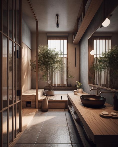 Zen Spa Bathroom Ideas, Zen Spa Bathroom, Japanese Inspired Bathroom, Spa Bathroom Ideas, Bathroom Zen, Japanese Style Bathroom, Zen Bathroom Decor, Zen Bathroom Design, Japandi Bathroom