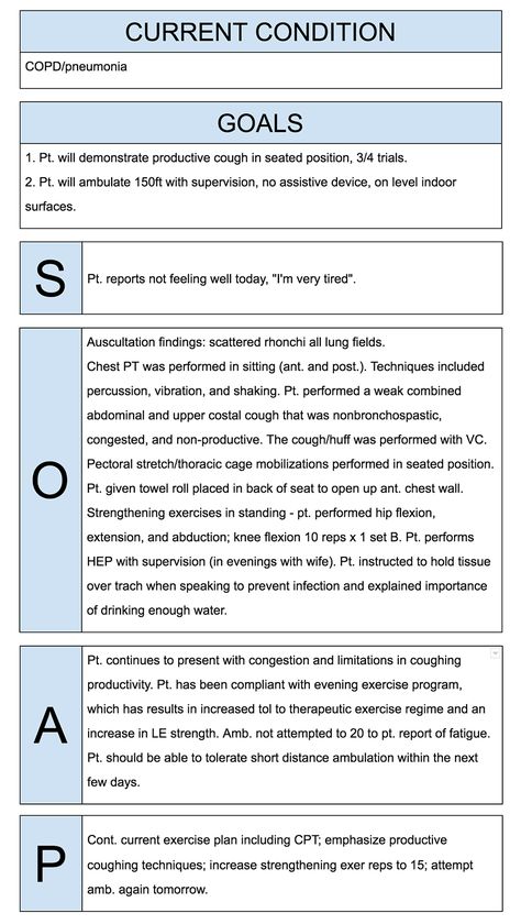 Physical Therapist SOAP Notes Example Soap Charting Nursing, Nurse Charting Examples, Nurses Notes Examples, Occupational Therapy Study Notes, Physical Therapy Student Study, Soap Note Template, Nursing Documentation, Soap Notes, Pt School