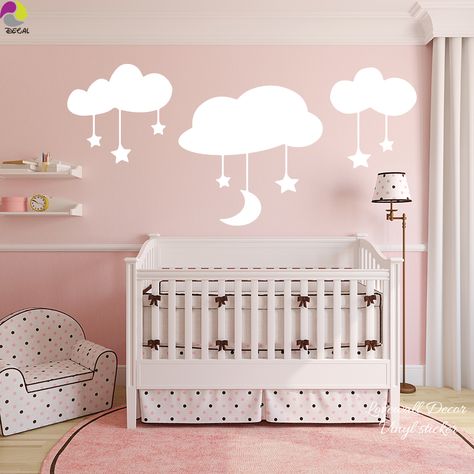 Cartoon Moon, Cloud Decal, Wall Cloud, Kid Decor, Sticker Baby, Nature Wall Decor, Star Cloud, Children Room, Kids Room Wall