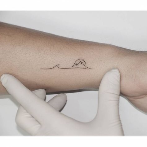 Minimalistic style mountain and wave tattoo located on North Shore Tattoo, Mountain To Sea Tattoo, Mountain Sea Tattoo, Mountain And Wave Tattoo, Mountains And Ocean Tattoo, Tiny Mountain Tattoo, Mountain And Ocean Tattoo, Mountain And Sea Tattoo, Moutain Tattoos