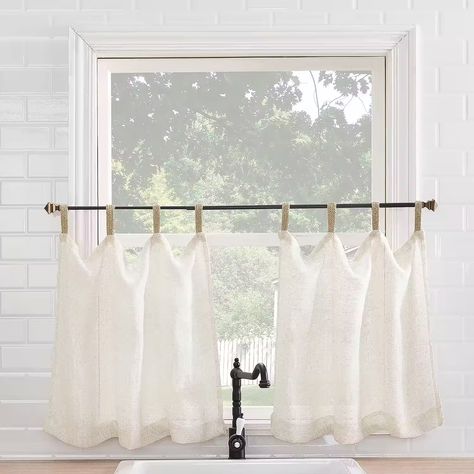 No 918 Brinley 2-pc. Tab Top Window Tier, Color: Natural - JCPenney Kitchen Sink Window Curtains, Kitchen Window Decor Over Sink, Kitchen Sink Window Treatments, Small Kitchen Window, White Curtains Bedroom, Kitchen Window Coverings, Kitchen Window Decor, Window Over Sink, White French Doors