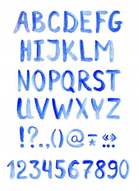 Watercolor Font Alphabet, Blue Font Aesthetic, Blue Typography Aesthetic, Blue Letters Printable, Blue Alphabet Letters, Cool Fonts To Draw, Shuffle Ideas, Alphabet Watercolor, Watercolor Letters