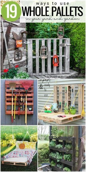 19 Whole Pallet Projects for Your Yard and Garden (and Garage!) @Remodelaholic Pallet Projects Garden, Diy Wood Pallet Projects, Pallet Projects Easy, Yard And Garden, Used Pallets, Pallet Planter, Pallet Designs, Pallet Creations, Pallet Decor