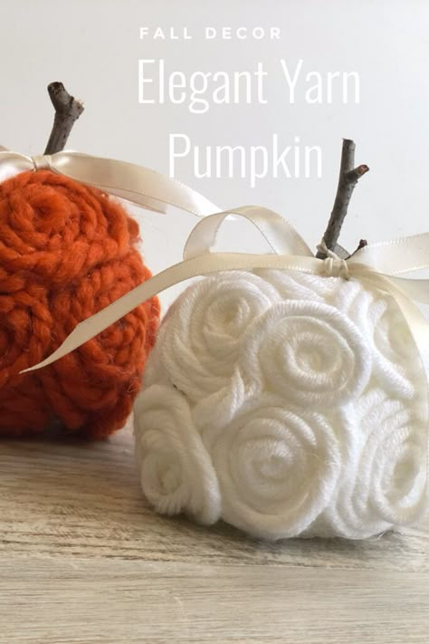 Yarn Covered Pumpkins, Fall Bowl Fillers Diy, Dollar Tree Yarn Crafts, Pumpkin Jar Decor, Fall Yarn Crafts, Fall And Christmas Crafts, Yarn Pumpkins Diy, Yarn Wrapped Pumpkins, Pumpkin Diy Crafts