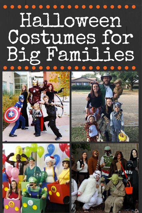 Do you love the idea of dressing your whole family up as an adorable themed group but struggle to find a group costume idea for your big crew? This post is the place for you! We have rounded up the best Halloween costumes for big families. #halloweencostumes #bestcostumes #costumesforbigfamilies #groupcostumes via @https://www.pinterest.com/thefishbowlfami/pins/ Family Costumes For 3, Disney Family Costumes, Karneval Diy, Family Costumes Diy, Family Themed Halloween Costumes, Best Group Halloween Costumes, Christian Halloween, Themed Halloween Costumes, Big Families