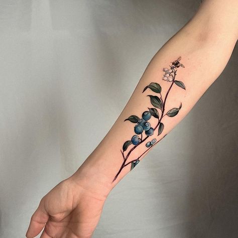 240+ Impressive Botanical Tattoo Designs (2023) - TattoosBoyGirl Spring Tattoo Ideas Nature, Blueberry Flower Tattoo, Botanical Tattoo Vintage, Vintage Botanical Tattoo, Fireweed Tattoo, Huckleberry Tattoo, Tattoo October, Berry Tattoo, Vanessa Core