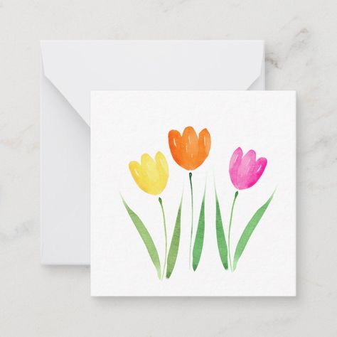 Yellow, Pink, Orange Watercolor Tulip Stems 10 cards Size: 2.5" x 2.5". Color: Matte. Gender: unisex. Age Group: adult. Pattern: printed. Very Simple Watercolor Paintings, Hand Painted Watercolor Cards, Watercolor St Patricks Day Cards, Pink Watercolor Art, Easy Easter Watercolor Cards, Spring Greeting Cards, Easter Card Watercolor, Easter Watercolor Cards Ideas, Spring Watercolor Cards