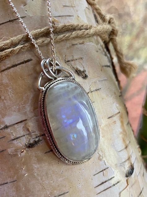 "Moon child - Moonstone pendant necklace in a long oval blue fire flash gemstone bezel set in sterling silver 925 . Unique handmade healing gemstone statement for men and women  Natural top grade of Moonstone gemstone with an open back to allow its healing crystal energies. Complete the jewelry set with additional purchase of ring day cuff bracelet  Measurements - Pendant - 45 mm in length from the chain and 22 mm wide.  gemstone - 36 mm in length. hallmark 925 The necklace comes with an elegant Bracelet Measurements, Ring Day, Moonstone Pendant Necklace, Pendant Necklace Silver, June Birthstone Jewelry, Jewelry Men, Moonstone Necklace, Blue Fire, Moonstone Pendant