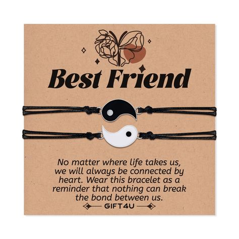 PRICES MAY VARY. 【Best Friend Bracelets】Wear this matching relationship bracelet and the yin yang charm will remind you that "No matter where life takes us, we will always be connected by heart. Wear this bracelet as a reminder that nothing can break the bond between us". 【Best Friend Gifts】You will receive a yellow gift box, a pair of friendship bracelet and a best friend card. Suitable as a meaningful gift for your best friend, sister, teen girls, Bff, women, female, best bitches, bestie and s Gifts For Female Best Friend, Relationship Bracelet, Heart Sunflower, Yin Yang Bracelet, Relationship Bracelets, Yin Yang Charm, Best Friend Cards, Sunflower Butterfly, Best Friend Bracelets