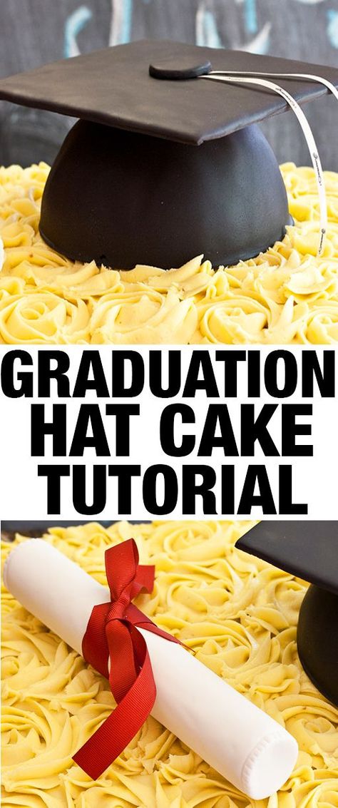 Learn how to make GRADUATION HAT CAKE. This easy graduation cap cake tutorial includes step by step instructions. Great for graduation parties. From cakewhiz.com Graduation Hat Cake, Simple Graduation Cakes, Graduation Cap Cake, Cupcakes Decoration Tutorial, Graduation Desserts, Graduation Party Cake, Cap Cake, Hat Cake, Graduation Hat