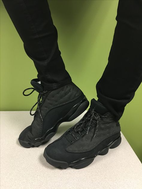 Jordan 13 Black, Work Flow, Jordan 13, Black Cats, Black Sneaker, All Black Sneakers, I Dress, All Black, Black Cat