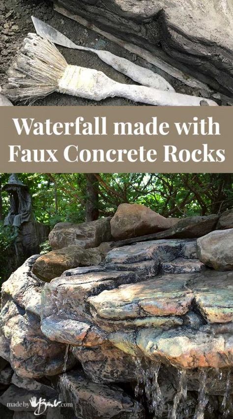 Concrete Waterfall, Diy Faux Rocks, Waterfall Landscaping, Diy Waterfall, Foam Sculpture, Artificial Rocks, Rock Fountain, Fake Rock, Faux Rock