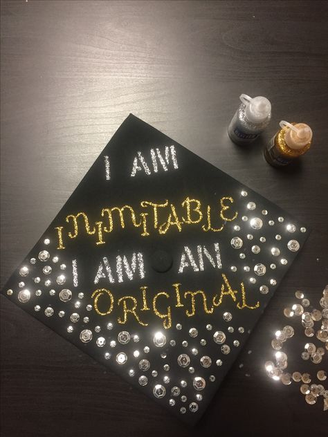 My graduation cap! I'm so happy with how it turned out! #hamilton #2017grad #craft #diy #linmanuelmiranda In The Heights Graduation Cap, Musical Grad Caps, Grad Cap Ideas Hamilton, Graduation Cap Designs Theatre, Hamilton Graduation Cap, Funny Graduation Caps, Creative Graduation Caps, College Grad Cap Ideas, Graduation Cap Decoration Diy