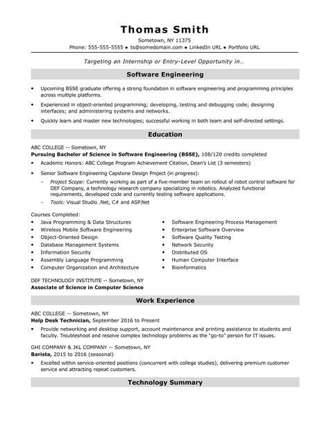 Sample resume for an entry-level software engineer Software Engineer Resume, Security Resume, Engineering Resume Templates, Basic Resume Examples, Cv Sample, Resume Summary Examples, Internship Resume, Rock Border, Computer Engineer