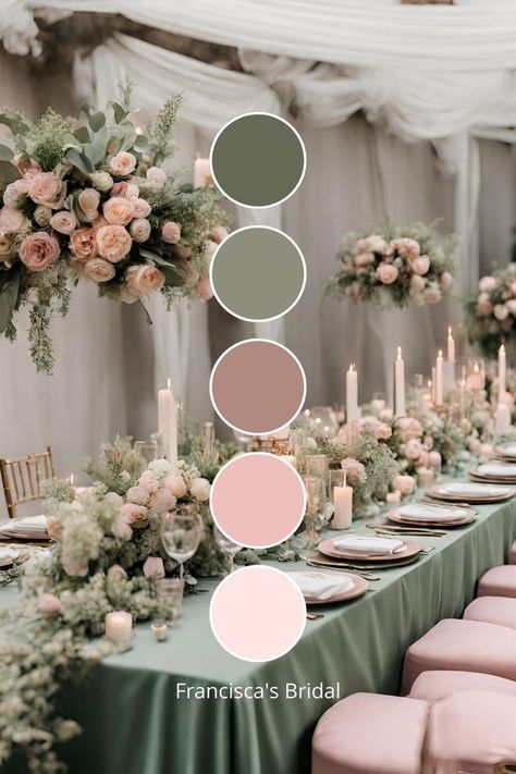 Sage Green And Pink Wedding, Sage Green And Pink, Fall Wedding Color Ideas, Sage Green Wedding Colors, Wedding Theme Color Schemes, Pink Wedding Colors, Wedding Color Pallet, Fall Wedding Color Palette, Wedding Theme Ideas