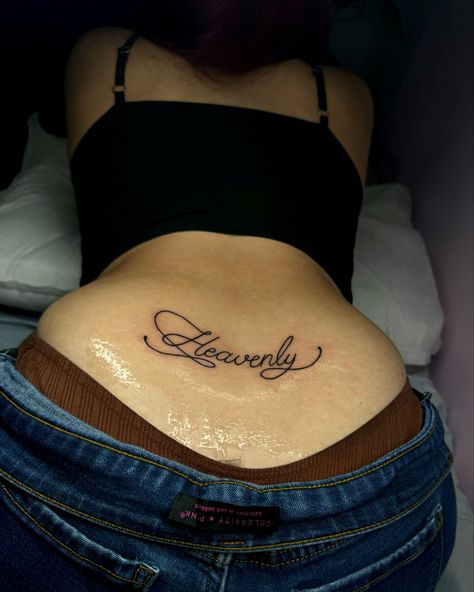 Baddie Tramp Stamp, Tramp Stamp Tattoos Ideas, Tramp Stamp Name Tattoos, Name Tramp Stamp, Tramp Stamp Tattoo Ideas, Tramp Stamp Tattoos Black Women, Tramp Stamp Tattoos Words, Cute Tramp Stamp Tattoos, Cute Tramp Stamp