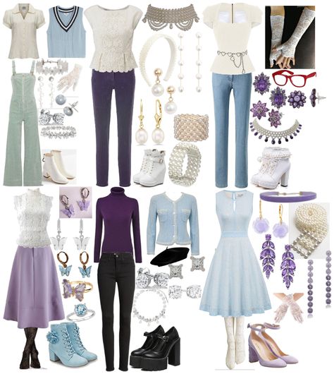 Rarity (My Little Pony) Inspired outfit ideas | Rarity Outfit Ideas, Rarity Inspired Outfits, Purple Choker, Black Beret, Womens Office, White Tights, Lace Tights, White Wedges, Lace Gloves