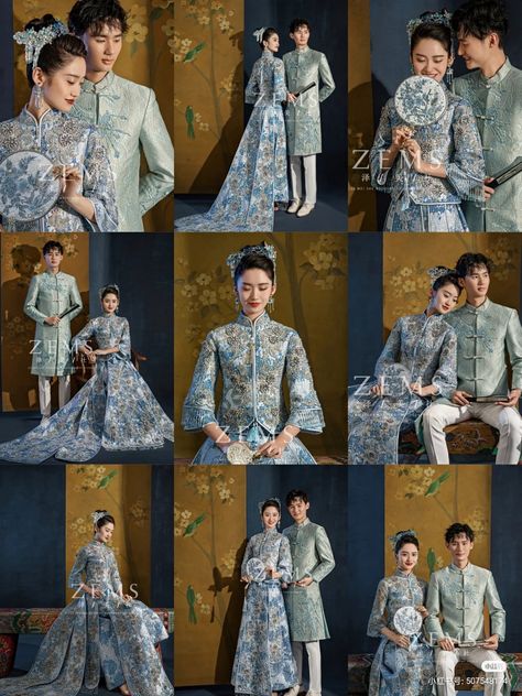 Hanfu Wedding Photoshoot, Chinese Photoshoot Ideas, Chinese Couple Photoshoot, Sangjit Photoshoot, Sangjit Dress Modern, Vespa Wedding, Sangjit Dress, Chinese Wedding Photos, Chinese Wedding Dress Traditional