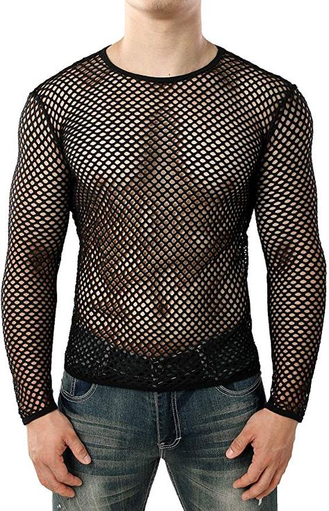 Amazon.com: JOGAL Men's Mesh Fishnet Fitted Long Sleeve Muscle Top Medium WG04 Navy: Clothing Fishnet Shirt, F Men, Fitted Long Sleeve, Mesh T Shirt, Mesh Shirt, Black Ripped Jeans, Swimwear Bottoms, Mesh Long Sleeve, Workout Tshirts