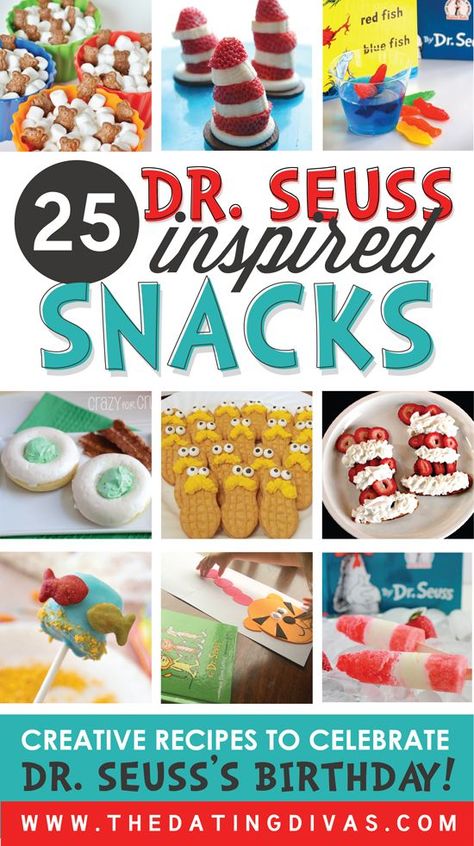 TONS of Dr. Seuss snack and treat ideas! Can’t wait to surprise my kids! Pinning this for Later!!! Dr Seuss Birthday Party Ideas Food, Creative Snack Ideas, Dr Seuss Treats, Dr. Suess, Dr Seuss Snacks, Doctor Suess Birthday, Dr Seuss Activities, Dr Seuss Crafts, Dr Seuss Birthday Party