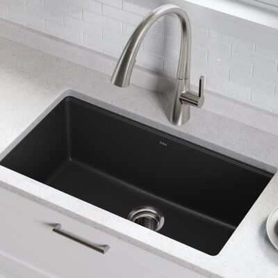 Kraus 30.5" L x 17" W Undermount Kitchen Sink with Basket Strainer | Wayfair Kitchen Sink Island, Overmount Kitchen Sink, Sink Island, Blanco Kitchen Sinks, Single Basin Kitchen Sink, Residential Kitchen, Silgranit Sink, Composite Kitchen Sinks, Composite Sinks