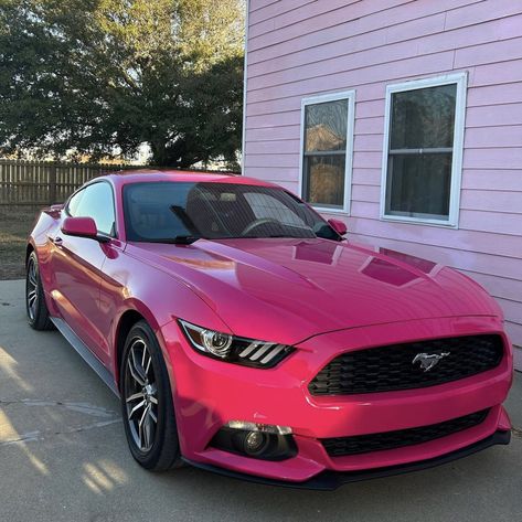 Hot Pink Mustang, Black And Pink Mustang, Pink Mustang Gt, Pink Ford Mustang, Mustang Mods, Pink Mustang, Hot Pink Cars, Black Mustang, Pink Cars