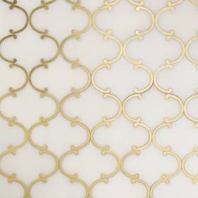 Dionysus II Royal White Marble and Brass Waterjet Mosaic Mediterranean Artwork, Villa Ideas, Kitchen Stone, Waterjet Mosaic Tile, Waterjet Marble, Shower Tiles, Mediterranean Art, Crest Design, Gold Tile