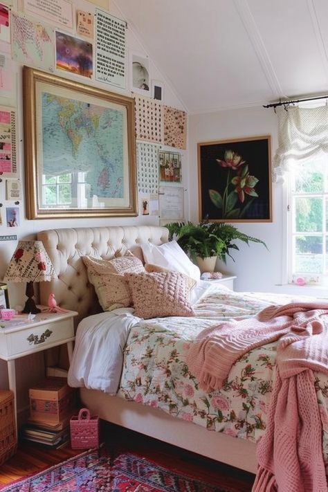 Preppy Bedroom Aesthetic: Unveiling Inspiration - Quiet Minimal Bed Themes Room Ideas, Love Shack Fancy Room Aesthetic, Vintage Bedroom Ideas Bohemian, Bedroom Inspo Small, Different Bedroom Aesthetics, Floral Bedroom Aesthetic, Girly Bedroom Aesthetic, Preppy Interior Design, Teen Room Aesthetic