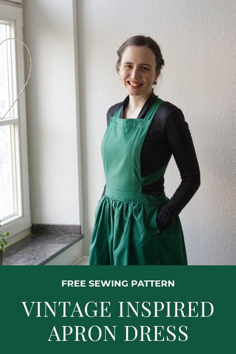 Vintage House Dress Pattern, Linen Apron Dress Pattern, Vintage Pinafore Dress Pattern Free, Pinafore Apron Dress Pattern, Apron Style Dress, Free Apron Dress Pattern, Pinafore Wrap Dress Pattern, Apron Skirt Pattern, Frock Sewing Patterns