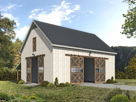 062B-0016: Barn Plan with Tractor Port Barn Garage Plans, Barn Style Garage, Barn Plan, Loft Plan, Barn Garage, Party Barn, Garage Plan, Barn Plans, Country Style House Plans