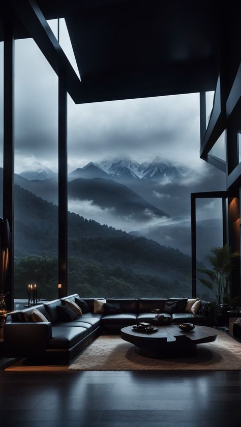 Dark luxury house in the mountains Dark Interior House, Dark Modern, Artist Loft, Dark House, Dark Times, Dark Home, Inspire Me Home Decor, Dark Interiors, Mountain Homes