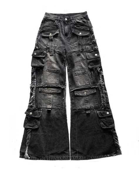 Gothic Harajuku Y2K Multi-Pocket Washed Black Jeans Men Fall Loose Drag Pants Street Hip Hop Rap 90s Y2k Style Inspiration, Washed Black Jeans, Black Baggy Jeans, Gothic Harajuku, Roblox Clothing, Denim Cap, Black Jeans Men, American Gothic, Queer Fashion