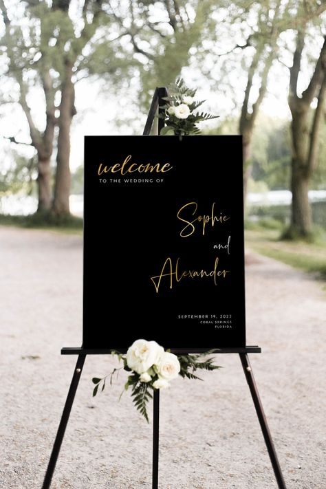 This Banners & Signs item by LovelyTemplatesCo has 146 favorites from Etsy shoppers. Ships from United States. Listed on Oct 10, 2024 Black And White And Gold Wedding Decor, Black And Gold Wedding Signage, Black And Gold Outdoor Wedding, Black And Gold Wedding Theme Receptions, Black And Gold Decor Wedding, Black And Gold Wedding Sign, Wedding Theme Black And Gold, White Black And Gold Wedding Decor, Diy Wedding Decorations Black And White