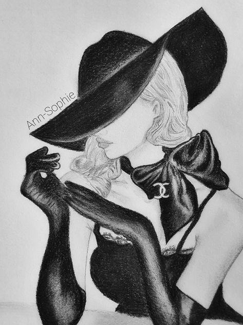 Chanel drawing fashion sketch illustrator colouring pencils pencilsketch pencildrawing blackandwhite Chanel Drawing Sketches, Coco Chanel Drawing, Chanel Sketches, Feminine Sketches, Coco Chanel 1920s, Chanel Drawing, Chanel Artwork, Fashion Illustration Chanel, Chanel Decor