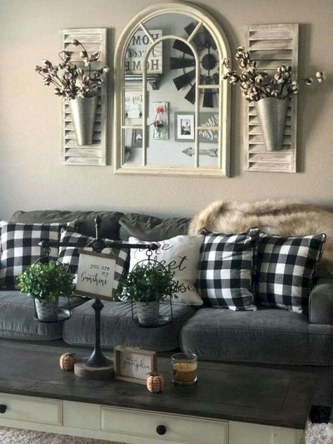 Projek Kayu, Farmhouse Living Room Design, Rustic Farmhouse Living Room, Farmhouse Living Room, Farmhouse Decor Living Room, Rustic Living Room, Living Room Design, Decor Minimalist, Farmhouse Living