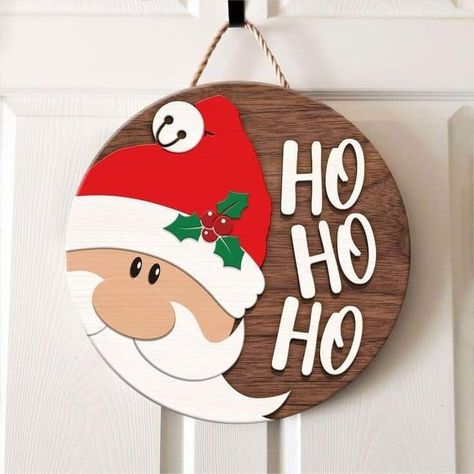 Christmas Door Sign, Laser Cut Decor, Wooden Christmas Crafts, Wooden Signs Diy, Christmas Door Hanger, Family Crafts, Holiday Crafts Christmas, Cream Yellow, Santa Claus Christmas