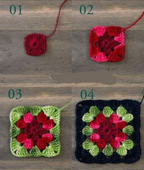 Crochet Granny Square Color Combos, Poppy Granny Square, Granny Square Color Combinations, Crochet Color Combinations, Granny Square Crochet Patterns Free, Crochet Stitches Guide, Crochet Bedspread Pattern, Crochet Cushion Cover, Mode Crochet