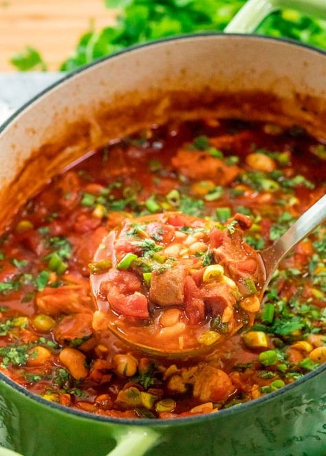 This One Pot spicy Mexican Pork Stew brimming with pork, sausage and beans is a classic hearty dish full of deep Mexican flavor and makes for a delicious and easy weeknight meal. www.jocooks.com #porkstew Pork Stew Meat Recipes, Mexican Pork Stew, Sausage And Beans, Pork Stew Meat, Pork Stew Recipes, Slow Cooker Mexican, Mexican Stew, Mexican Pork, Stew Meat Recipes