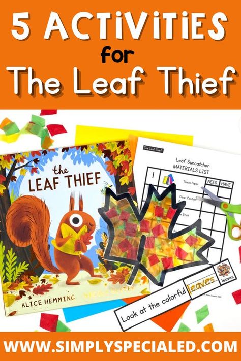 Have you heard of The Leaf Thief book? It’s the perfect book to add to your fall reading list in elementary school and your special education classroom. Inside this blog, I provide a variety of The Leaf Thief activities. It’s a great way to illustrate adapting to change activities for kids. The Leaf Theif book activities include a story map for kids, sequencing activities, vocabulary activities, reading comprehension for kids, and a fall craft. Add this book to your autumn reading book list! Fall Themed Reading Activities, Fall Story And Craft, First Week Of Fall Activities, Fall Read Aloud And Craft, Fall Book With Activity, Leaf Thief Book Activities, Art And Reading Activities, Fall Books With Activities, Fall Sequencing Activities